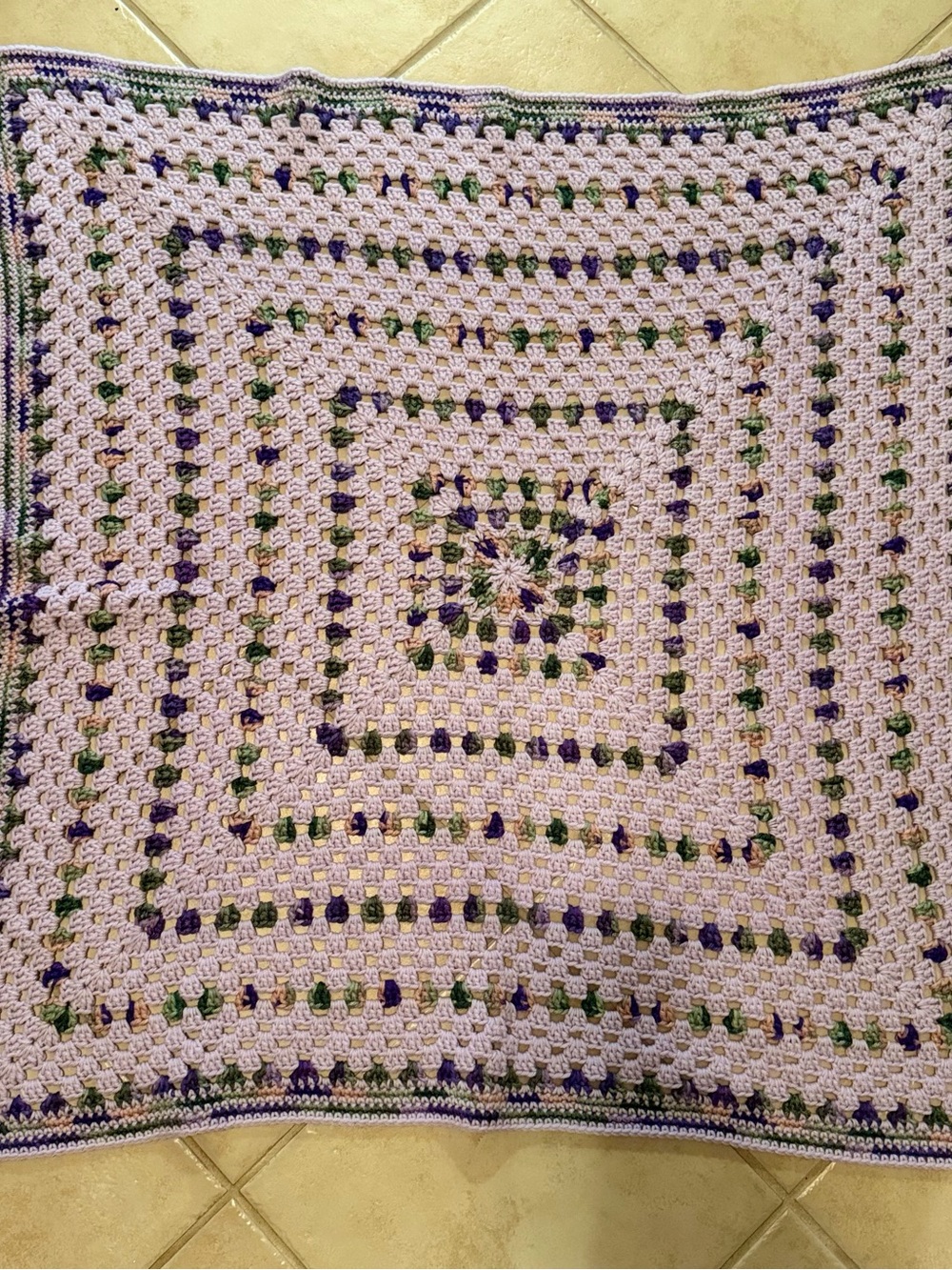 40x40 Handmade Crochet Baby Blanket Lavender Purple Green Granny Square